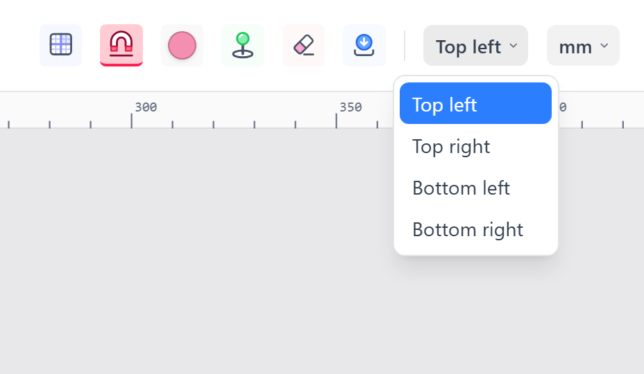 The PdfRuler origin menu listing the four page corners